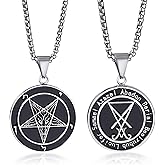 ELFASIO Satanic Necklace, Sigil of Baphomet Necklace, Stainless Steel Satan Church Jewelry, 3D Devil Demon Satan Goat Necklaces for Men Women