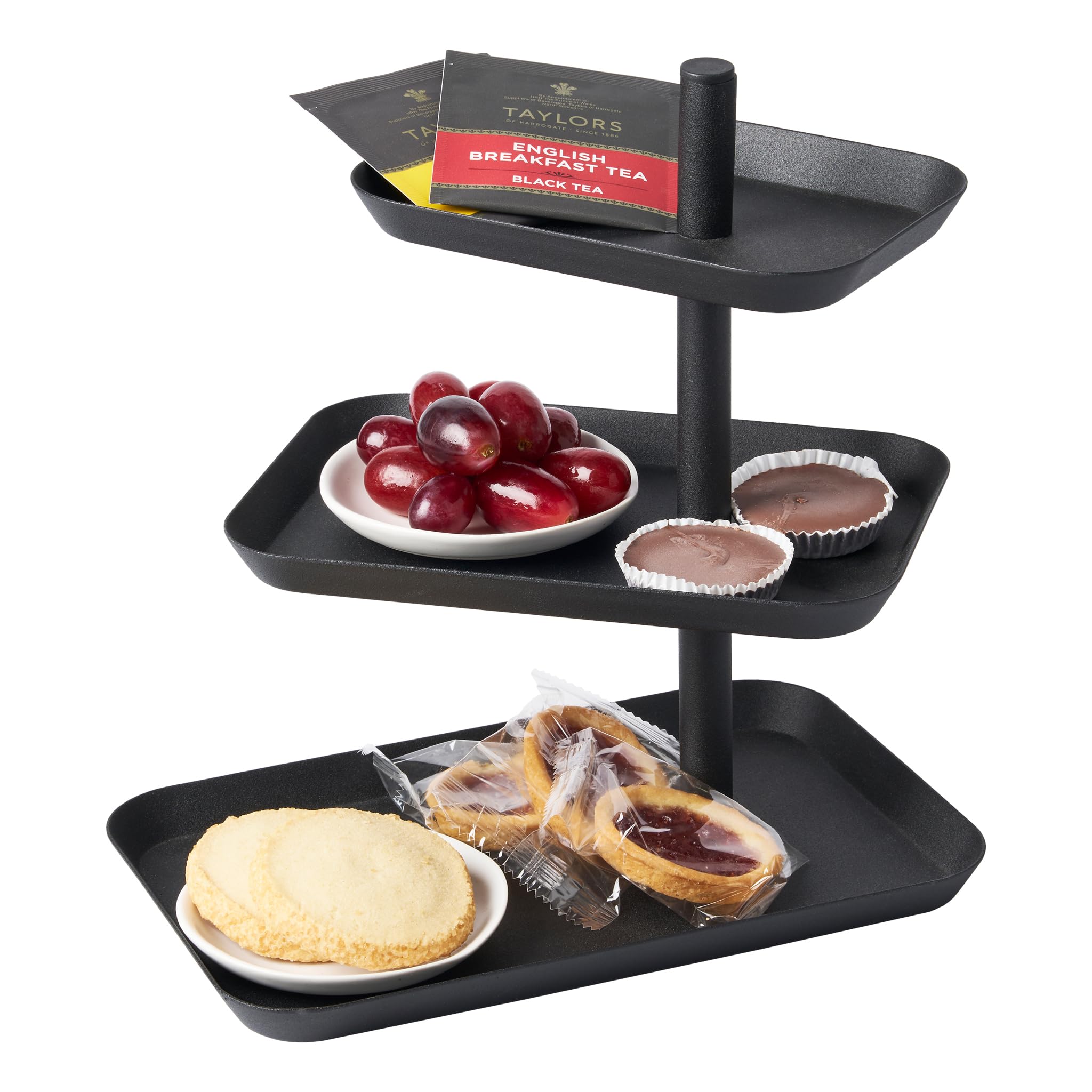 Yamazaki 4281 TOWER cake stand with 3 levels, black, steel, minimalistic design