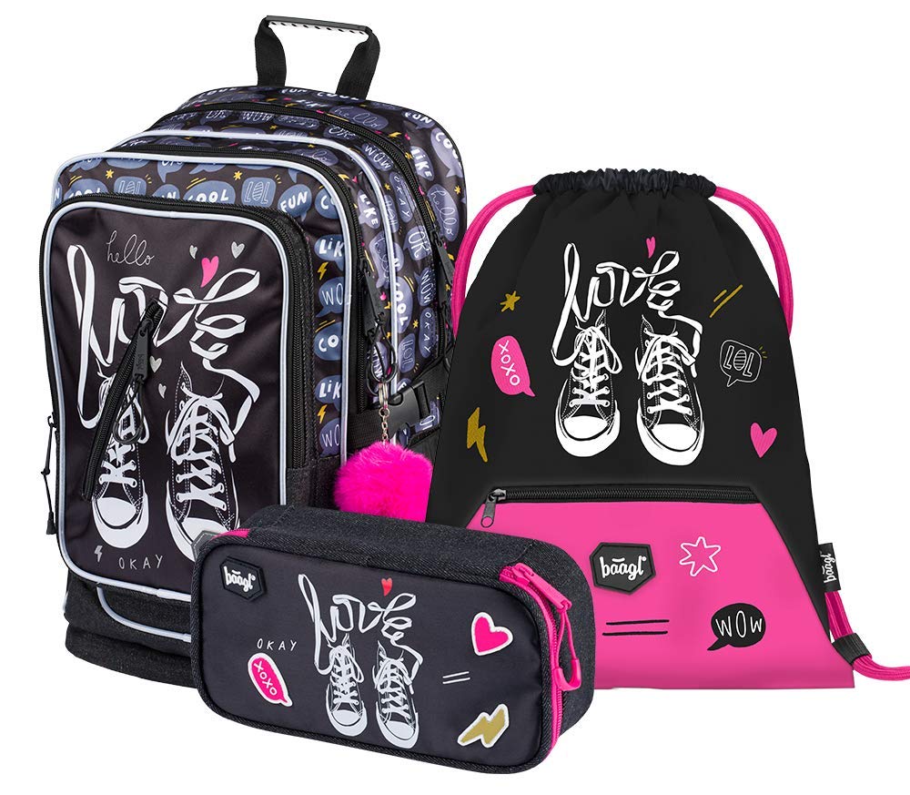 3 Cubic Set - School Backpack Set Girls Kids 3 Pieces - School Bag from 3rd Year - Primary School Satchel with Chest Strap - Ergonomic School Bag, Trainers, One Size