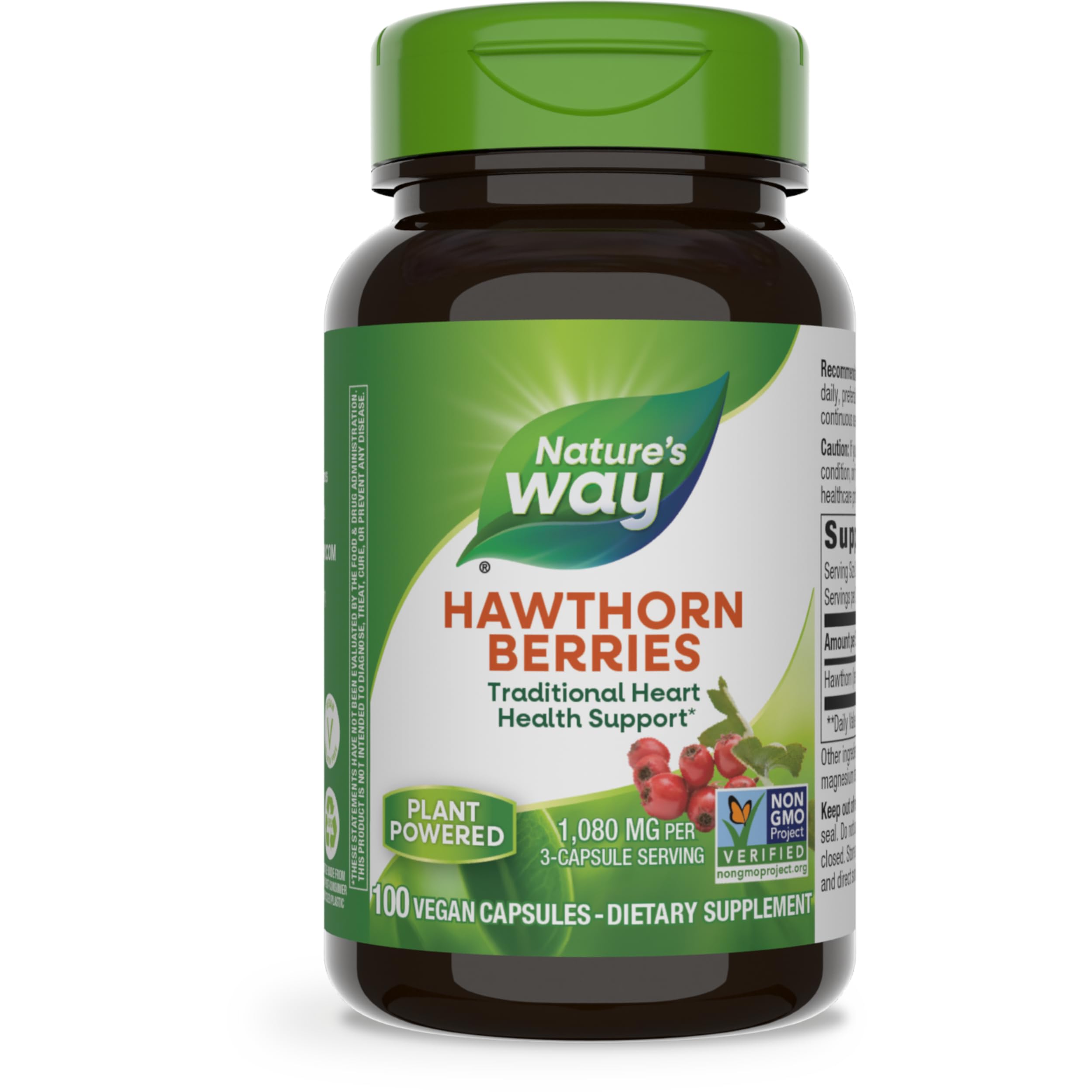 Nature's Way Herbal Hawthorn Berries, Traditional Heart Health Support*, 100 Vegan Capsules (Packaging May Vary)