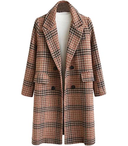 Amazon.com: SOMTHRON Women's Plaid Trench Coat Oversize Double