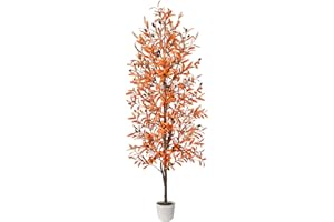 Luiywan Artificial Olive Tree, Fall Tree for Outdoor Indoor Porch Entryway, Orange Potted Fake Tall Plants, Autumn Decoration for Home Office Party Thanksgiving Halloween, 6ft