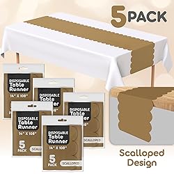 Gold Plastic Disposable Table Runner. 5 Pack 14 x