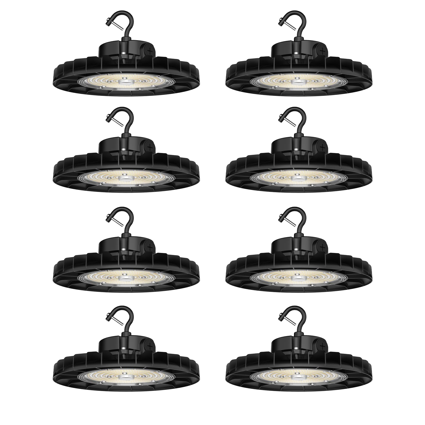 Photo 1 of Hylele UFO LED High Bay Lights Dimmable 200W 28000LM/150W/120W Switchable 5000K Daylight Commercial Highbay Lighting ETL for Factory Warehouse Workshop Garage Shop Barn with Plug&Hook, 8Pack