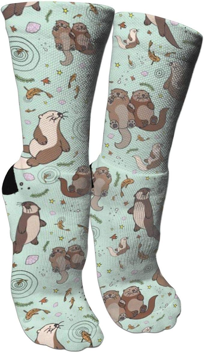 Happy Sea Otter Printed. Crew Socks Athletic Sock, Dye Cotton, Moisture