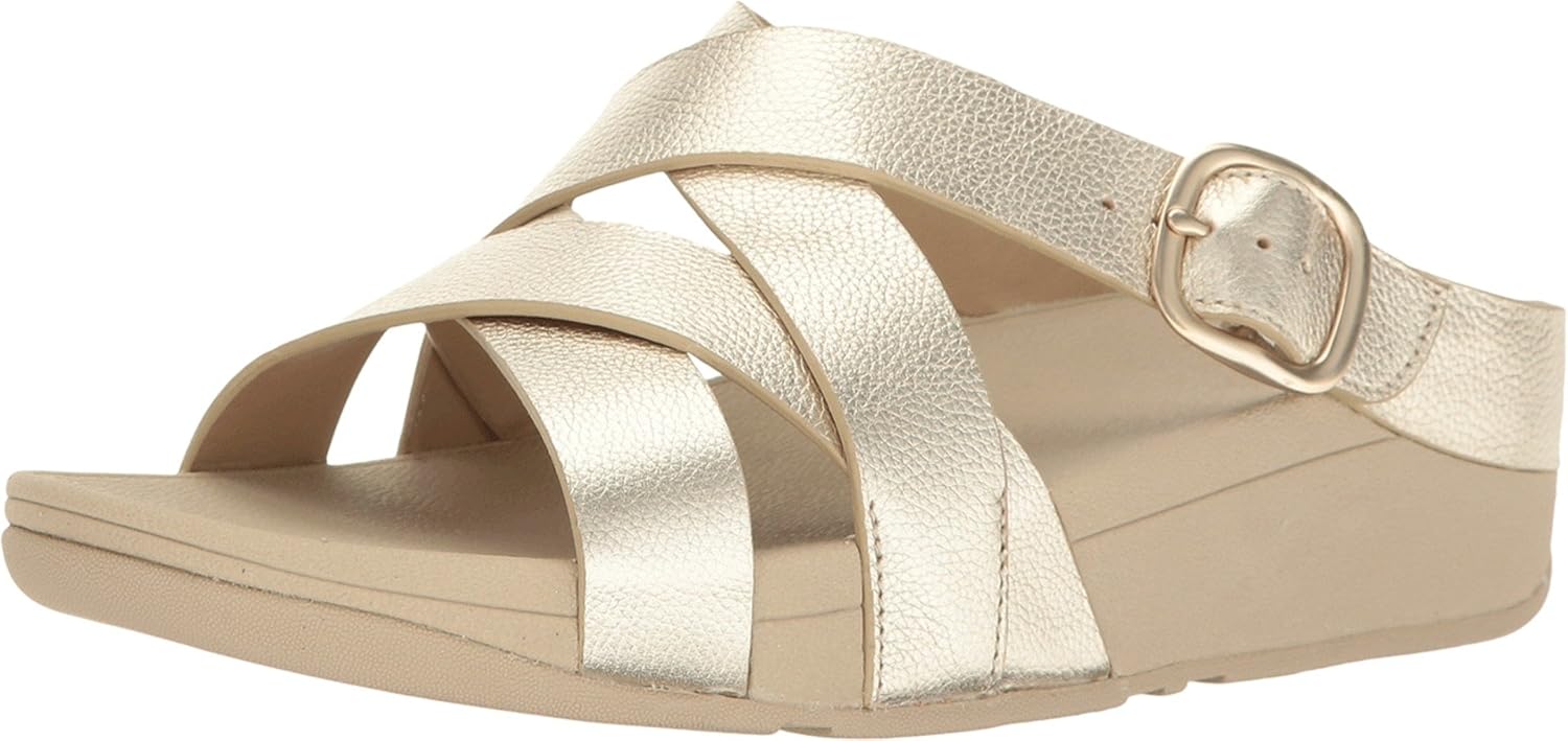 Amazon.com | FitFlop Womens The Skinny Criss Cross Slide Shoes, Pale Gold, US 8 | Slides