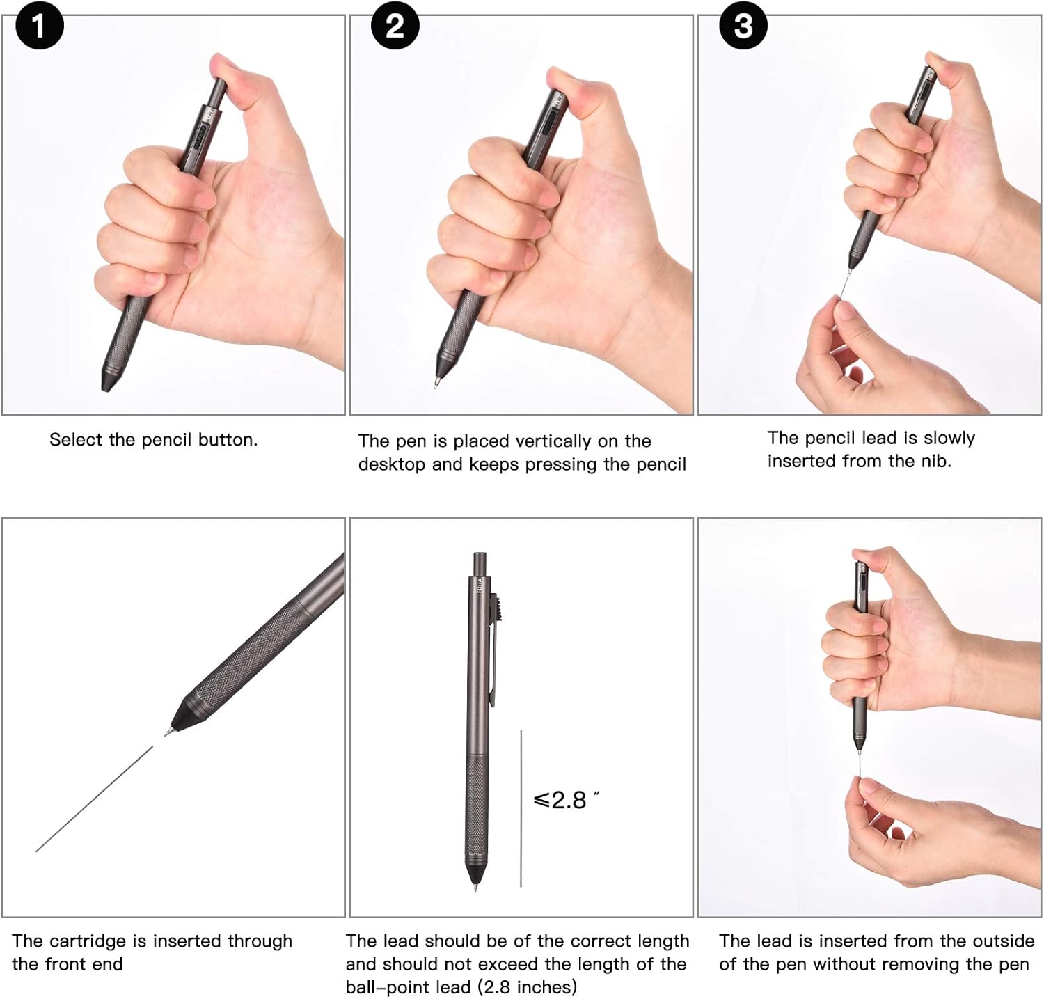 SMTTW 4-in-1 Multi-Function Refillable & Retractable Ballpoint Pen + 0.7mm Mechanical Pencil, Fine Point, Grey Metal Barrel - Image 4