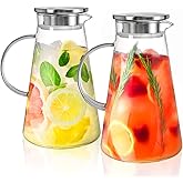 Nicunom 2 Pack 68 oz Glass Pitcher with Lid, BPA-Free Glass Water Jug Carafe Heat Resistant Ice Tea Pitcher for Juice, Sangria, Lemonade, Milk, Coffee, Cold and Hot Beverages