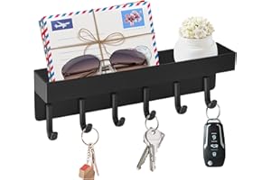 VIS'V Magnetic Key Holder Wall Mount, Compact Metal Key Rack with Tray, 6 Hooks, 2 Mount Options, Black