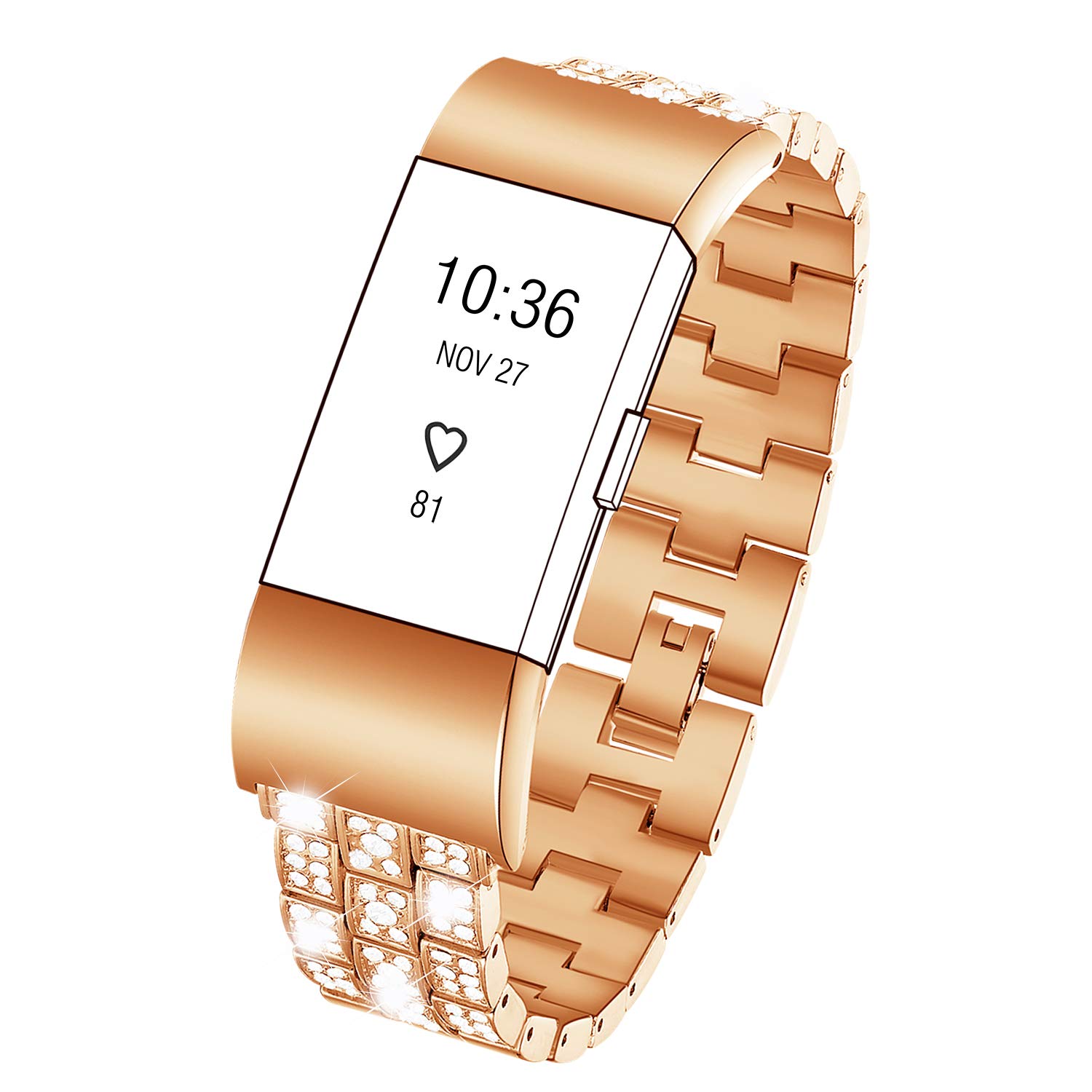 Kaleidoc Bands Compatible Fitbit Charge 2 - Metal Accessories Replacement Bling Wristband with Rhinestone Bracelet Compatible Fitbit Charge 2 Bands Women Men/Large Small/Silver Black