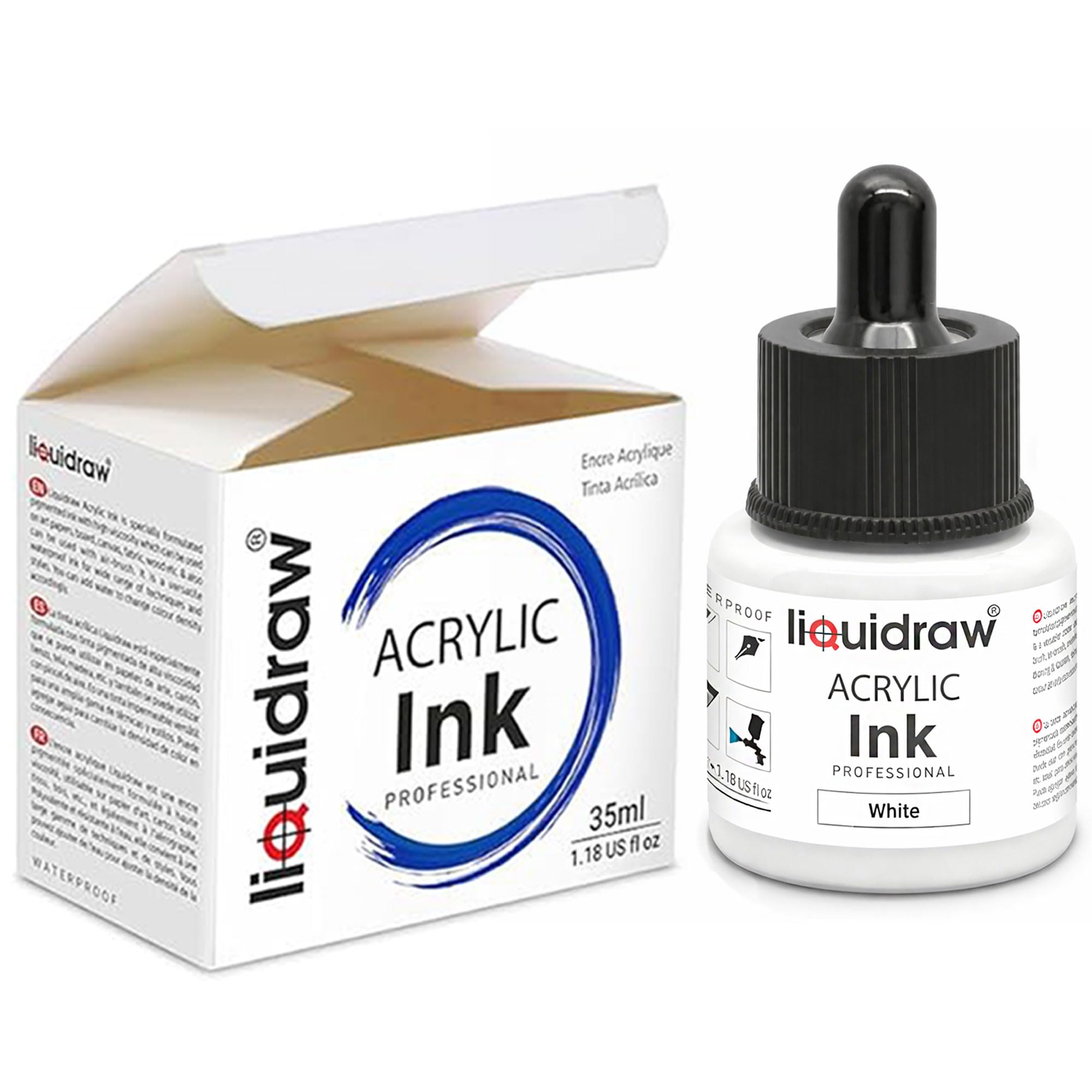 Liquidraw Acrylic Ink - White | 35 ml Bottle with Dropper | Suitable for Painting, Art, & Drawing on Canvas, Fabric, Wood & Board | Great for Professional Artists, Students & Hobbyists | Craft Gift