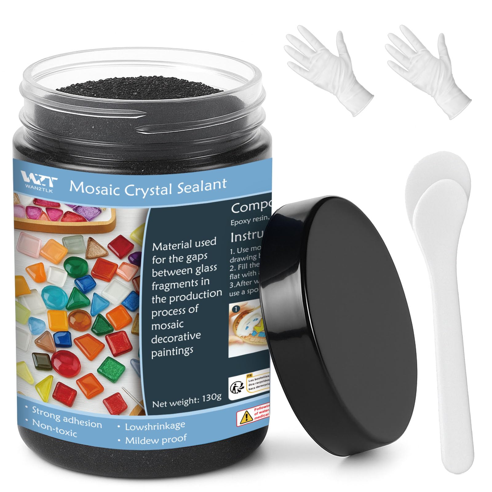 Photo 1 of Mosaic Grout for Crafts – Black Quick-Dry Crystal Tile Grout, Ready-to-Use Caulking Agent for DIY Glass Art, Handmade Gifts & Mosaic Kit Supplies (130g)