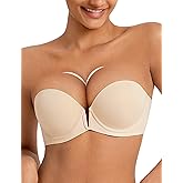 Rasback Strapless Push Up Bras for Women Deep Plunge Thick Padded Add 1 Cup Underwire Bra