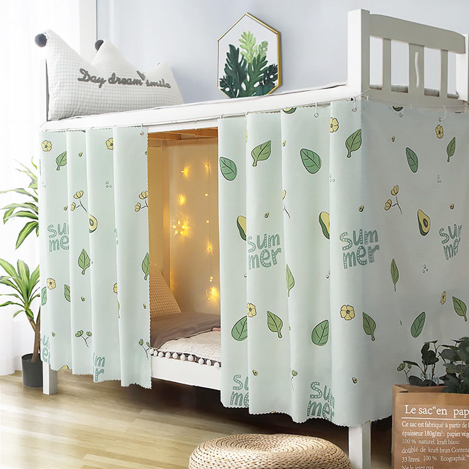 ITODA Students Bunk Bed Curtain Bottom Canopy Bed Curtains Dustproof Blackout Drapery Mosquito Protection Nets Bedding Tent Dormitory Shading Cloth for Single Bed (2 Pcs) (Green)