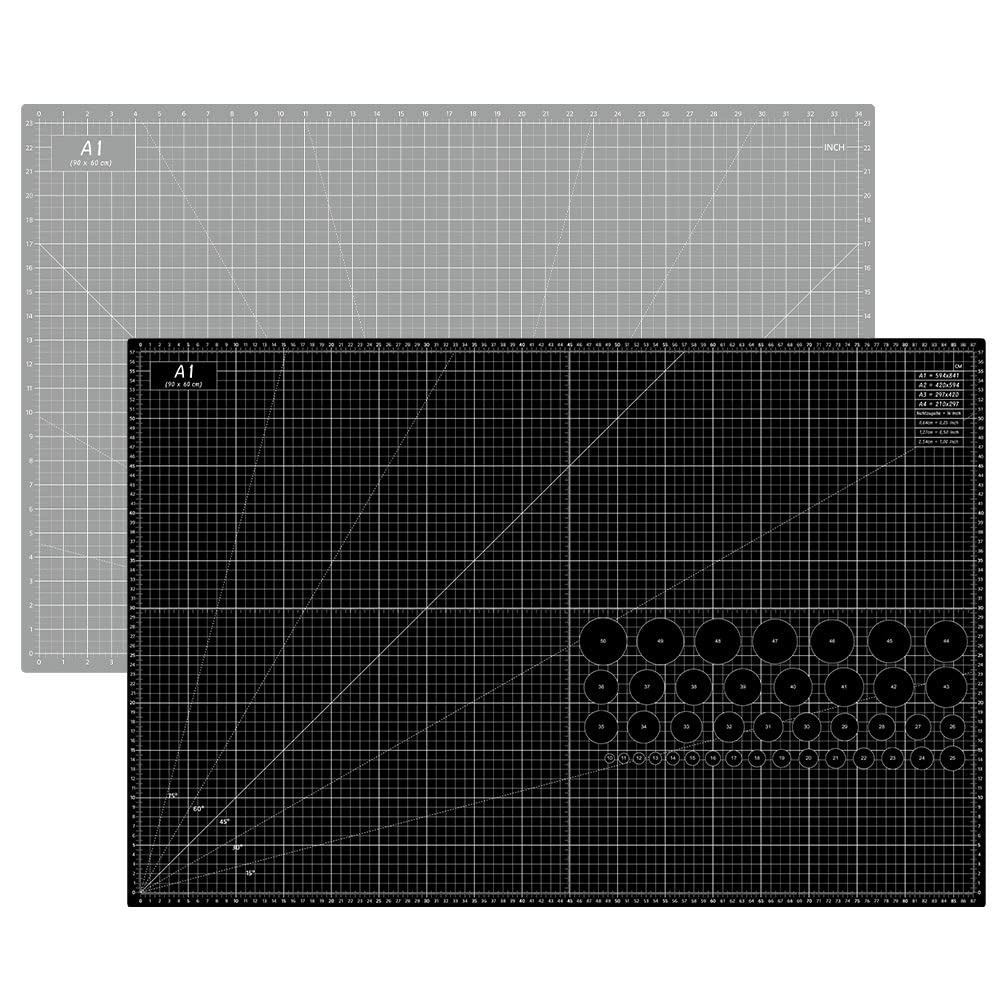 Headley Tools 24 x 36 Inch Thickened Self Healing Sewing Cutting Mat, A1 Rotary Cutting Sewing Mat for Crafts, Double Sided 5-Ply Table Cutting Board for Fabric Quilting Leather Arts Hobby, Grey/Black