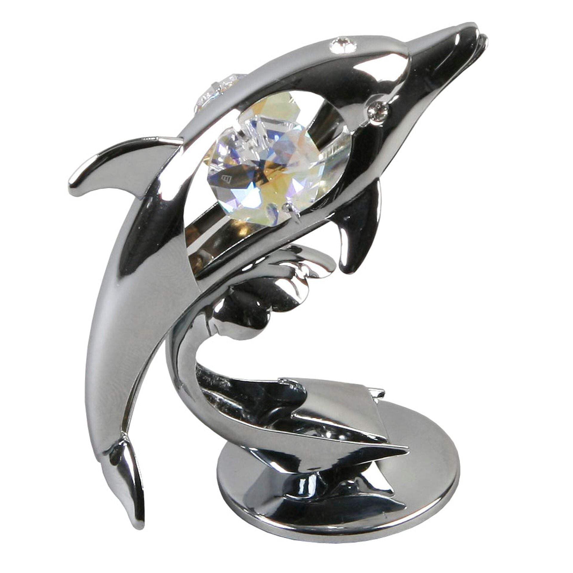 Crystocraft Chrome Plated Dolphin Ornament With Crystal From Swarovski®