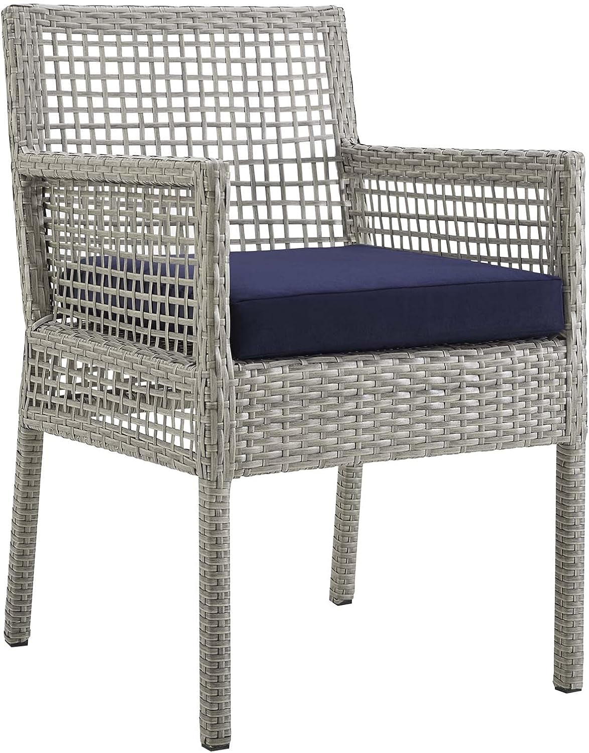 modern wicker outdoor furniture on Amazon Com Modway Aura Wicker Rattan Outdoor Patio Dining Arm Chair With Cushion In Gray Navy Garden Outdoor