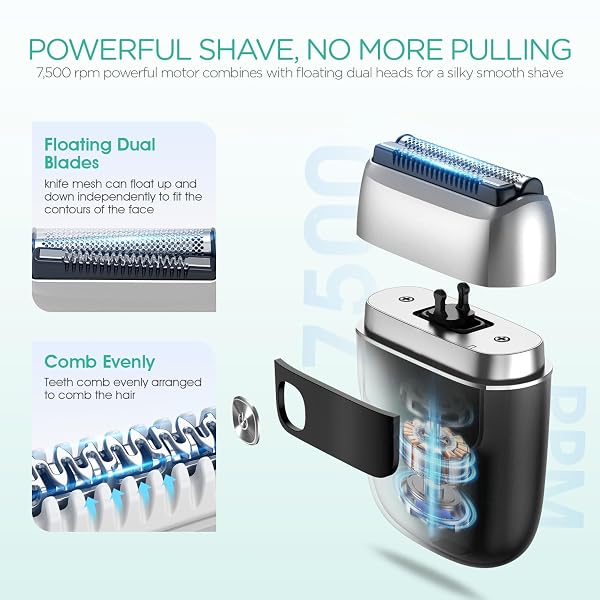 VOYOR FOIL SHAVER 2 IN 1 DOUBLE SHAVERS FOR MEN,PORTABLE ELECTRIC RAZOR WITH RECHARGEABLE FOIL RAZOR MULTIFUNCTION GROOMING BARBER SHAVER IPX6 WASHABLE TRAVEL SHAVERS ER300 (SILVER)