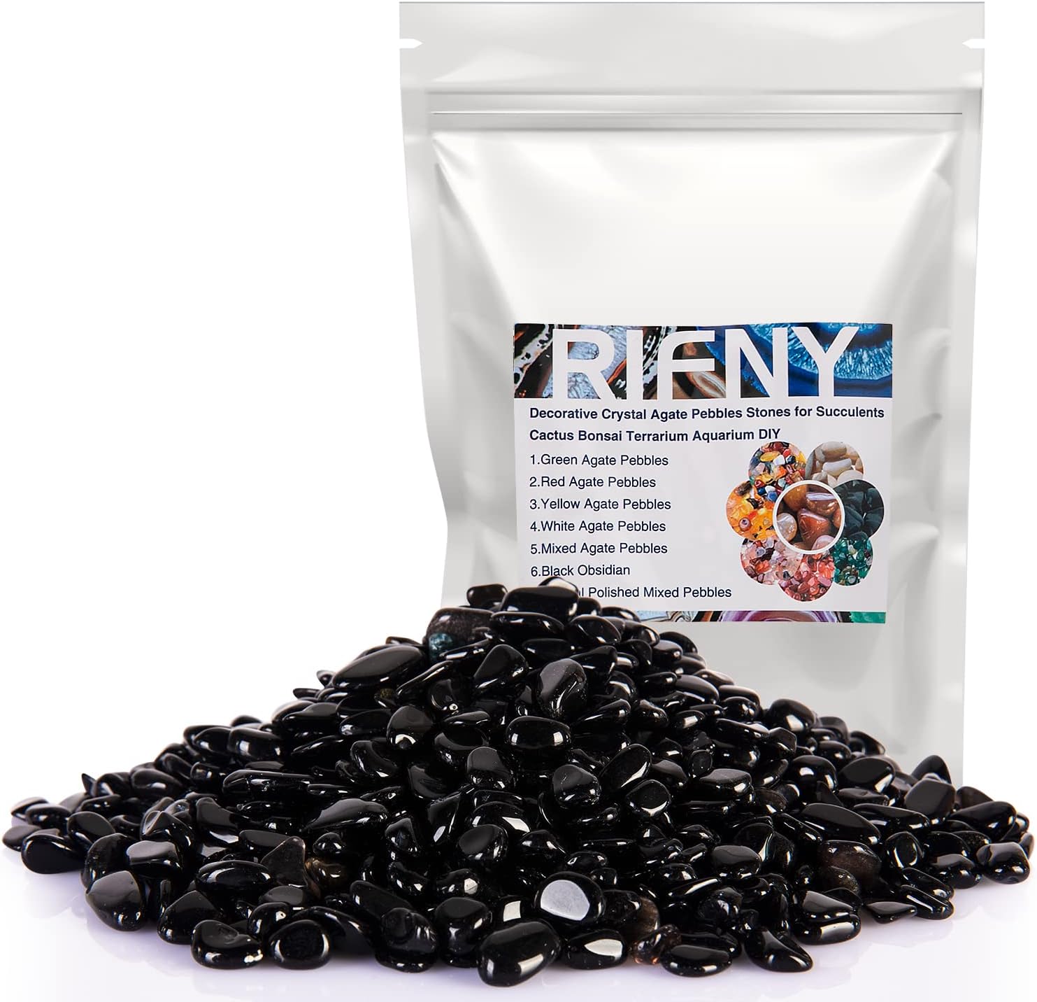 Hardscaping Materials - RIFNY Decorative Stones, 0.3 Inch Black Polished Gravel Rocks for Plant Flower Pots Vase Filler Decorative Air Plants Bamboo Succulents Cactus and Aquarium Fish Tank Decor (1 LB, Black)