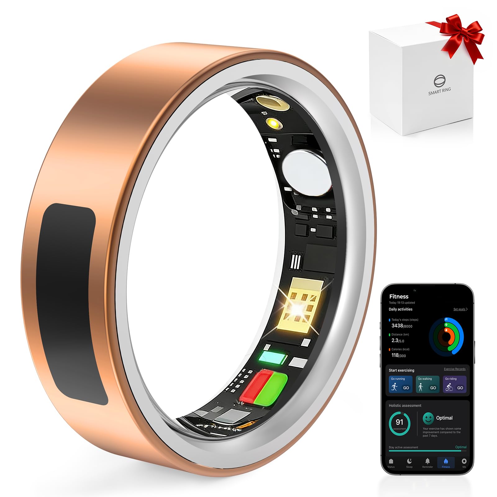 Photo 1 of MUNBYN Smart Ring for Women and Men, Fitness Tracker with Sleep Tracking, Heart Rate, Blood Oxygen, Health Reports, Step Counter, 5ATM Waterproof, Compatible with iOS & Android, Rose Gold 9
