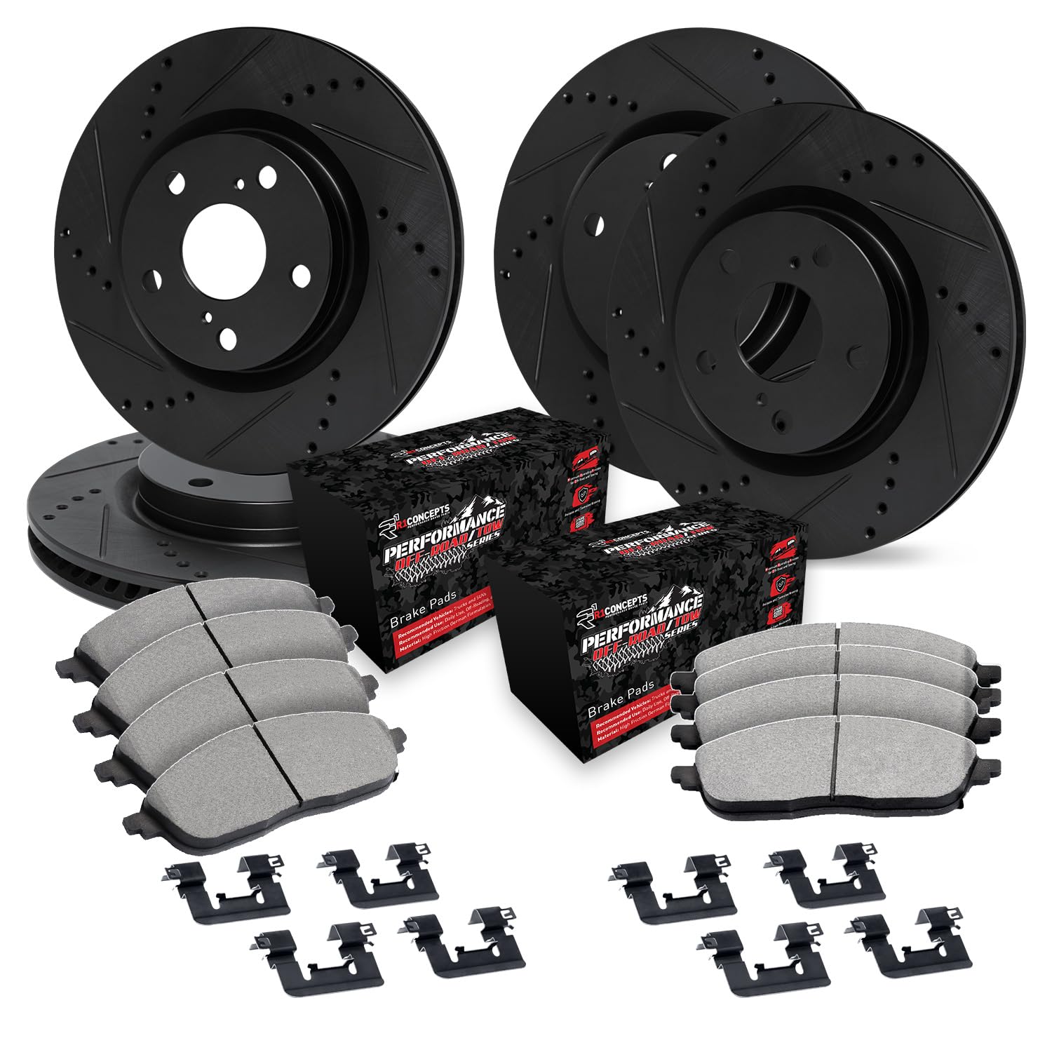 Photo 1 of R1 Concepts Front Rear Brakes and Rotors Kit |Front Rear Brake Pads| Brake Rotors and Pads| Performance Off-Road Brake Pads and Rotors | Hardware Kit WHVH2-76006