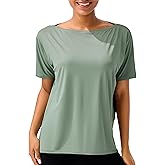 JOYSPELS Ice Silk Women's Short Sleeve Workout Shirts Quick Dry Boat Neck Loose Fit Athletic Running Tee Tops