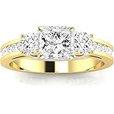 Houston Diamond District 2.25 Carat LAB GROWN DIAMOND Channel Set 3 Three Stone Princess Cut Diamond Engagement Ring (E-F Color VS1-VS2 Clarity 1.5 Ct Center)