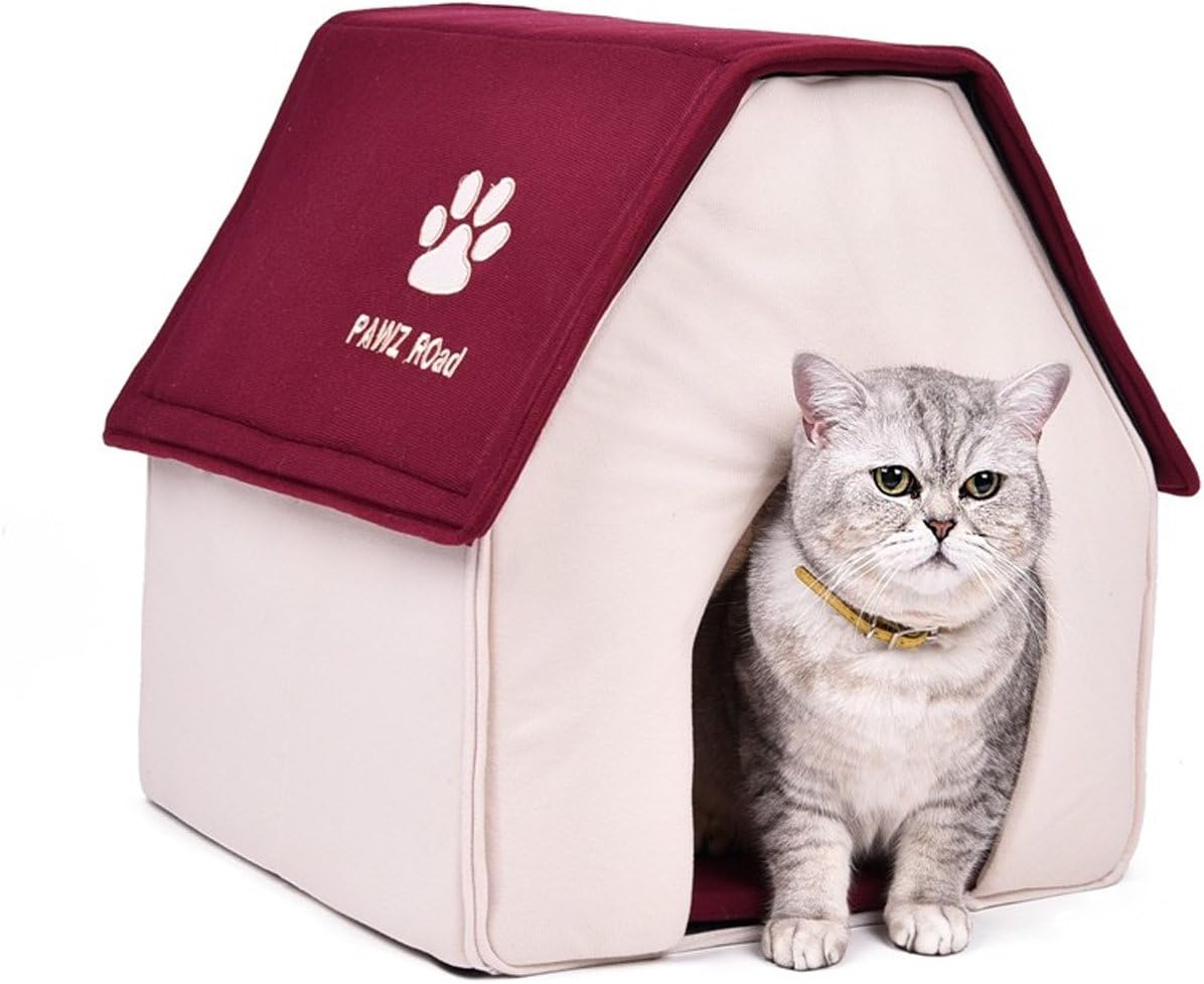 Red Cat House Soft Bed Removable Cama Para Cachorro Kitten Home Pet Bed Products for Animals Place to Sleep (Size: length 17.73 inch x width 16. 5inch x length 9.85 inch x width 7.88 inch)