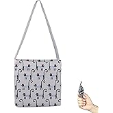 BeeGreen Black and Grey Cat Ultimate Crossbody Tote Bag - Reusable Grocery Shopping Bag - Foldable Compact Portable Sturdy Bags