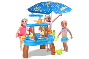 TALGIC Water Toys for Toddlers 1-3,Water and Sand Table for Kids Ages 4-8,Sand Water Table for Toddlers Age 3-5, 3-Tier Sesory Sets with Umbrella for Summer Outdoors Play.