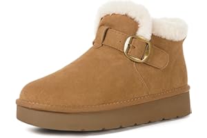 Bottes de neige en daim véritable pour femme - Antidérapantes - Résistantes à l'eau - Doublure chaude en fausse fourrure