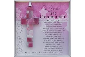 THE GRANDPARENT GIFT CO. First Communion Gift for Girl - Handmade in USA Pink Mosaic Glass Cross with Sentiment