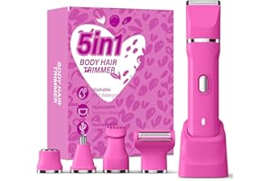 HOHOLE 5-in-1 Bikini Trimmer for Women, IPX7 Waterproof Electric Razors Shaver, Cordless Body Hair Trimmer, Facial & Pubic Hair Removal, Ceramic Blade (Magenta)