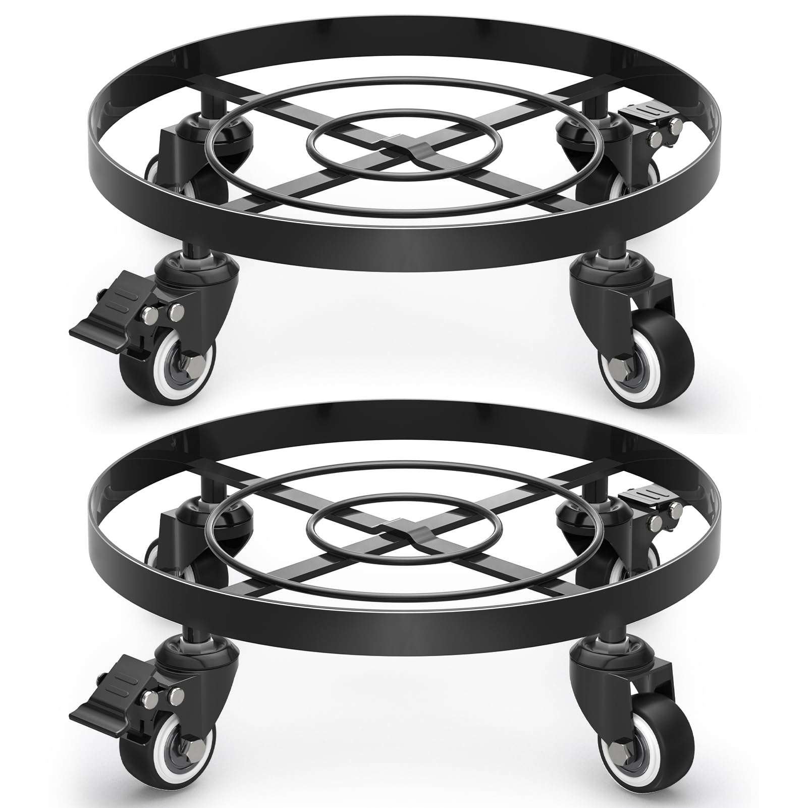 WELDUN Metal Plant Stand with Wheels, Heavy Duty Garden Planter Stand Ø28cm, Mobile Potting Trolley, Plant Caddy,Suitable for Outdoor Patios, Decks and Indoors Black, 2 Pack