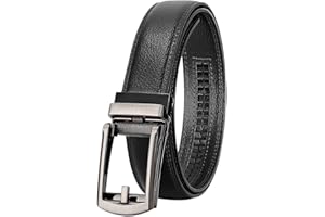 VONMELLI Boys Ratchet Leather Belt Adjustable Dress Belts Click Sliding Buckle for Jeans School Uniform