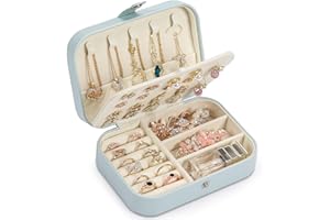 XZUZ Travel Jewelry Box, PU leather Small Jewelry Organizer For Female Girls, double layer portable mini travel case for storing earrings, rings, necklaces.(Blue)
