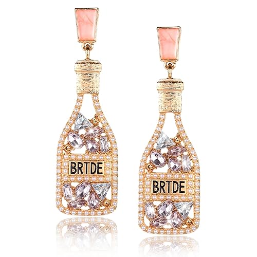 Elegant Champagne Dangle Earrings - Wedding Earrings for Brides, Sparkling Party Earrings with Crystal Details (6cm Length)