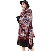 DANA XU 100% Merino Wool Extra Large Pashmina Blanket Travel Scarf Cashmere Wrap for Women Fall Winter Oversize Shawl Floral
