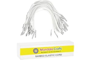 Mandala Crafts White Barbed Elastic Cord - 100 Flat 6.5" Craft Party Hats Elastics With Metal Ends for Mask Strings, Menu Stretch Loop Band Fastener
