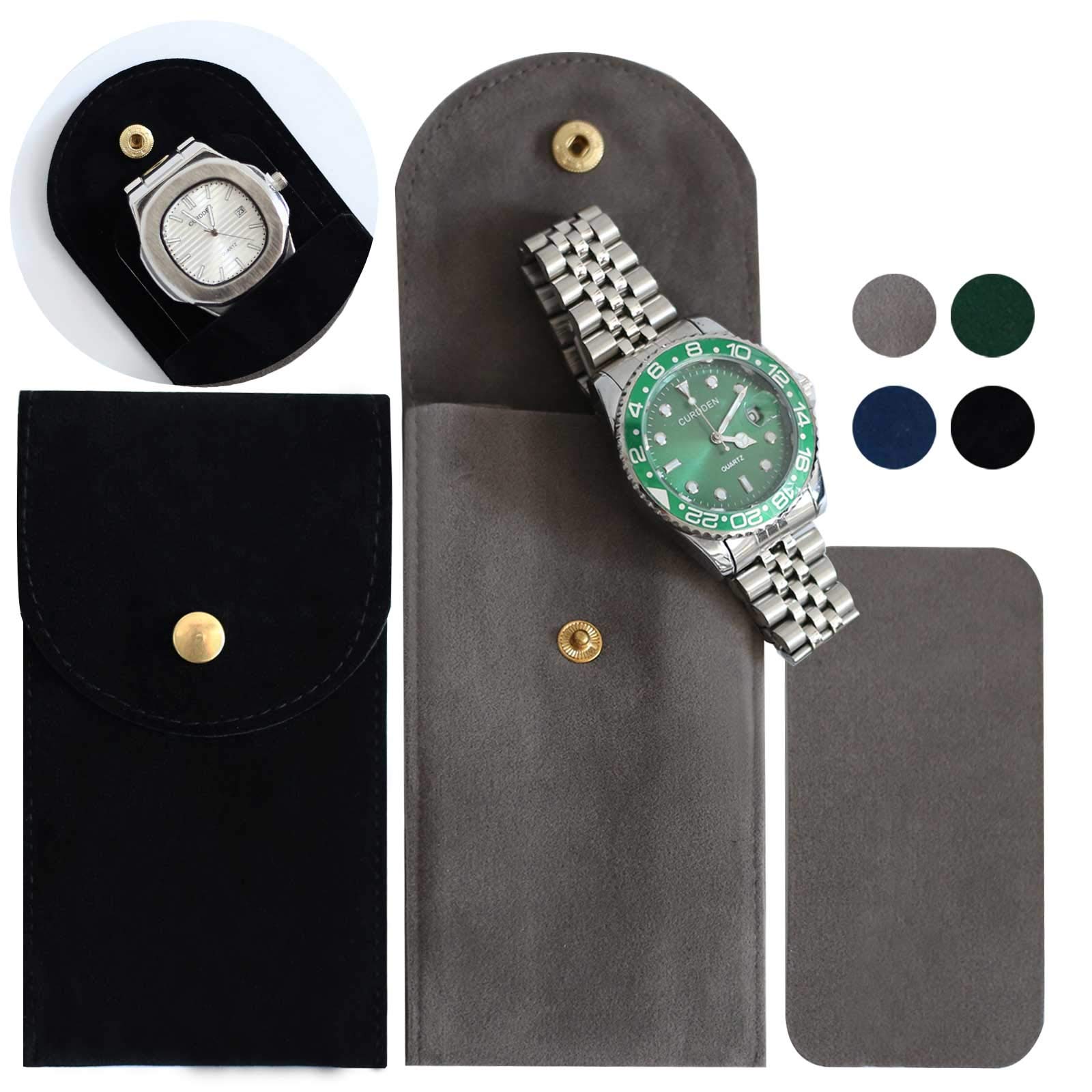Besforu Watch Travel Case for Men and Women Portable Velvet Watch Pouch Watch Storage Bag and Organizer (2BLACK+2GRAY)