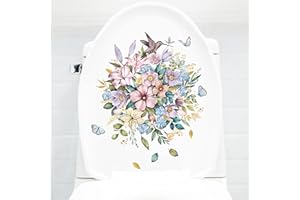 WAFT YEARN Flowers and Hummingbird Butterfly Bathroom Toilet Seat Lid Cover Decals Stickers PVC Sticker Removable Self-Adhesive Restroom Decor Art Decoration (Flowers and Hummingbird Butterfly)