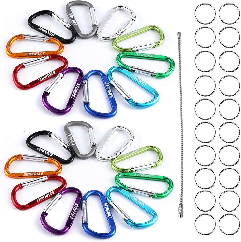 STURME 20pcs 2.7" Carabiner Clip Durable Carabeaner Hooks Small Carabiner D Clip : Sports & Outdoors