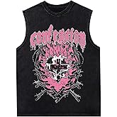 SHENHE Men's Graphic Tank Top Sleeveless Fire Flame Cross Print Gothic Novelty Tee Shirt