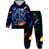Boy Clothes Long Sleeve Lightning T-Rex Dinosaur Print Hoodie Sweatshirt Cool Pants 2pcs Fall Outfits Set