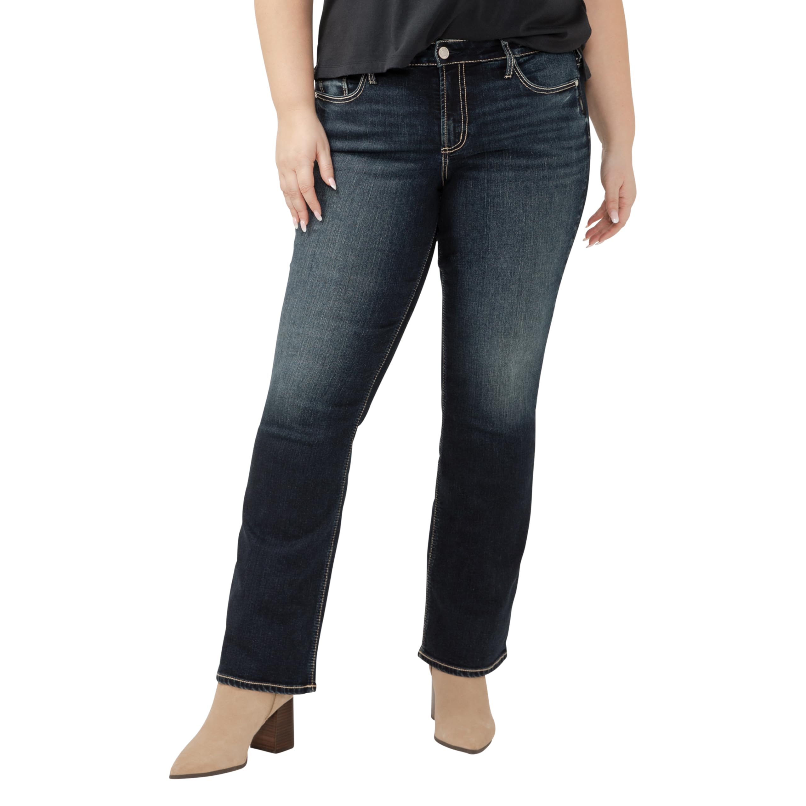 Silver Jeans Co. Women’s Plus Size Suki Mid Rise Curvy Fit Bootcut Jeans, Two Steppin, 24 Plus Short