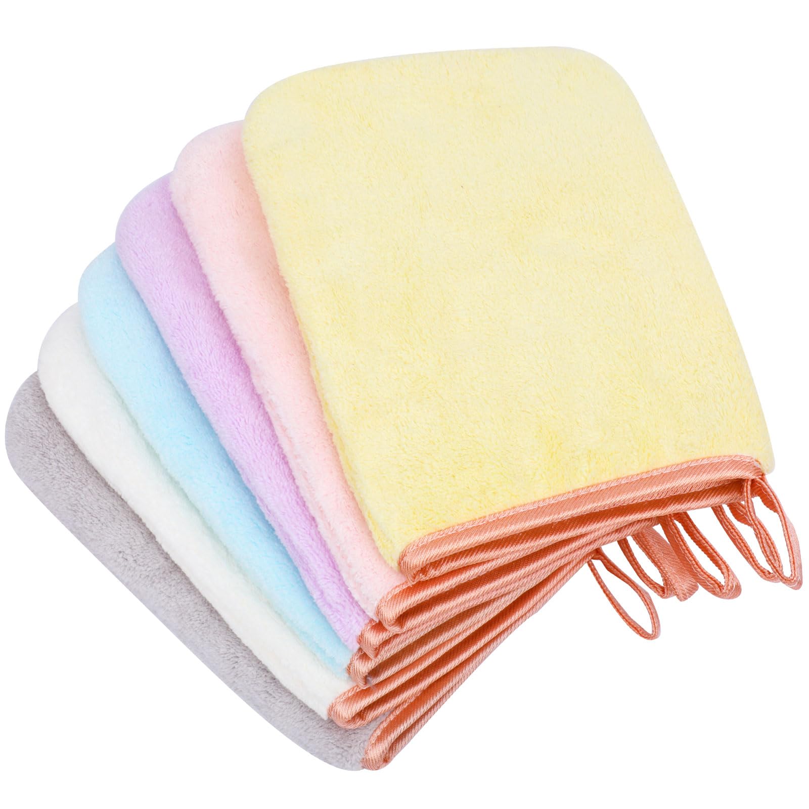 PHOGARY 6 Pack Microfiber Body Wash Mitts, 6×8 Inch Super Absorbent & Soft Face Mitten, Coral Fleece Body Cleansing Bath Spa Cloth, Reusable Makeup Remover Mitt Gloves, 6 Colors