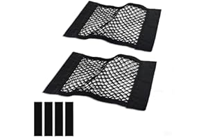 MOJIOO Universal Mesh Cargo Net for Car Trunk Storage,Elastic Small Automotive Cargo Net Pocket Wall Sticker Organizer Pouch Bag Storage for SUV,2 Pack with Tape Stickers