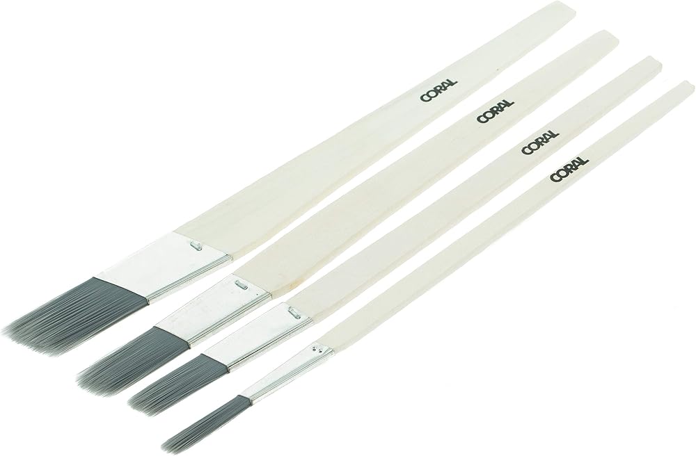 CORAL Precision Lining Fitch Brushes 4 Set - Synthetic Bristle, Wooden Handle