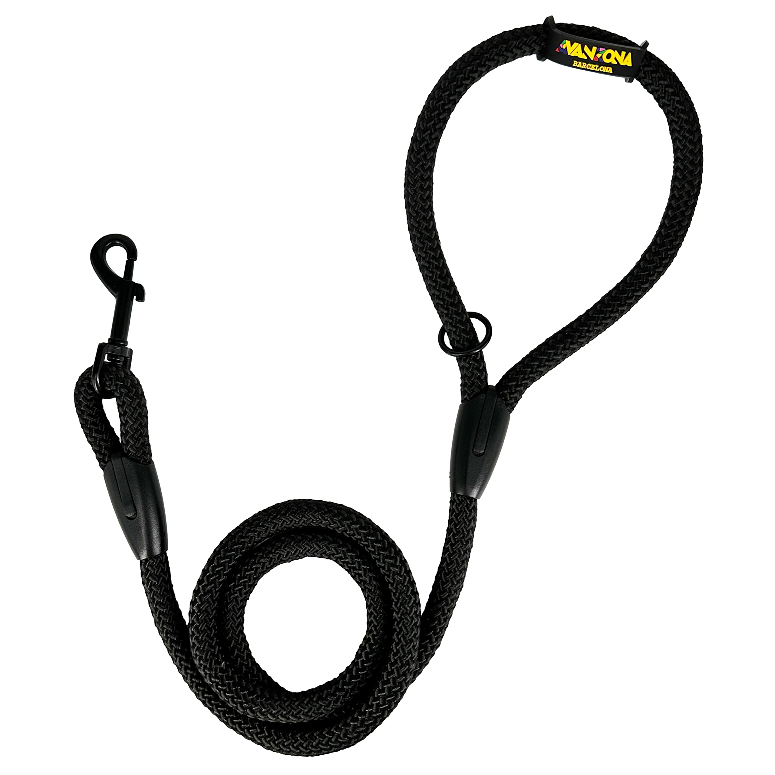 Classic Training Dog Lead, Nylon Cord Rope, Made in Spain, for Small Medium Large Dogs. 120CM. Black