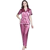 TONY AND CANDICE Women's Pajama Set, Short Sleeve Satin Sleepwear